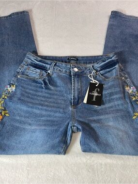 Nwt Flamingals Blue Embroidered Floral Design Size Large